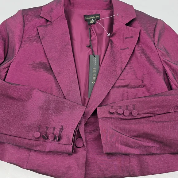 House of Harlow 1960 Shiny Dark Fuchsia Cropped Blazer W/ Cami Womens Medium - Picture 6 of 16